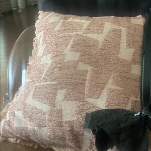 Anthropologie Pink and Tan Geometric Fringe Accent Pillow